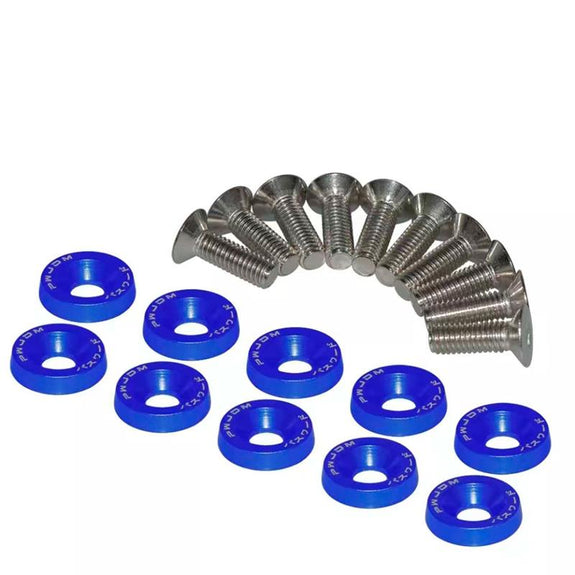 Blauwe JDM sluitring met schroeven M6x16 - 10st