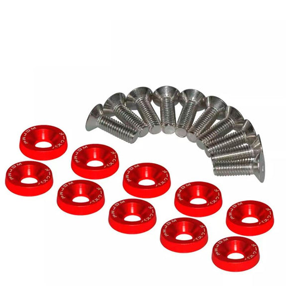 Rode JDM sluitring met M6x16 schroeven - 10st