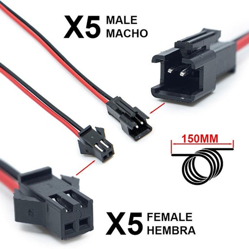 [8644-12] SM 2 pins connector met 22 AWG kabel - 5M/5H